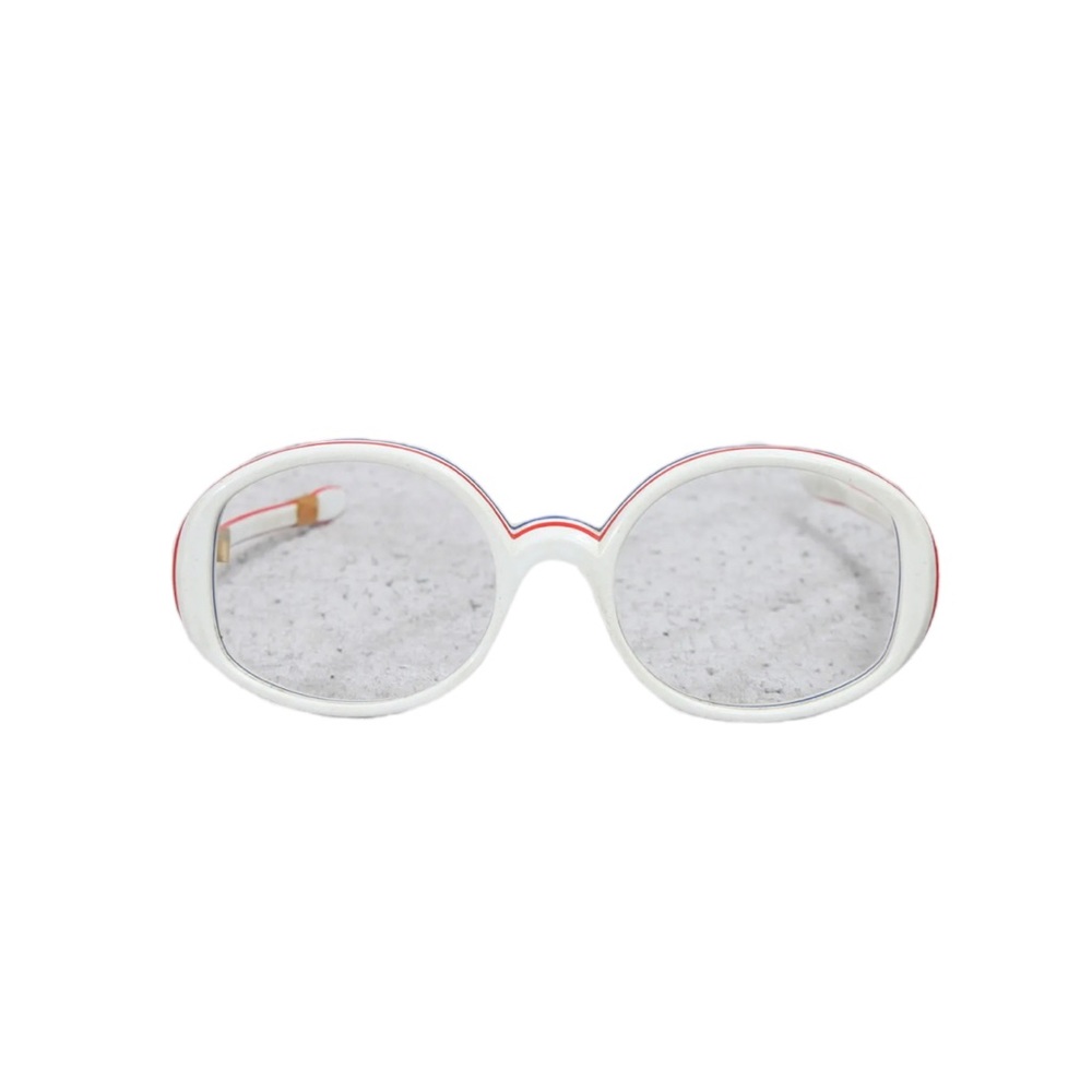 Vintage 1970’s Whit Red Blue Striped Oval Happy Face Tennis Frames No Lenses